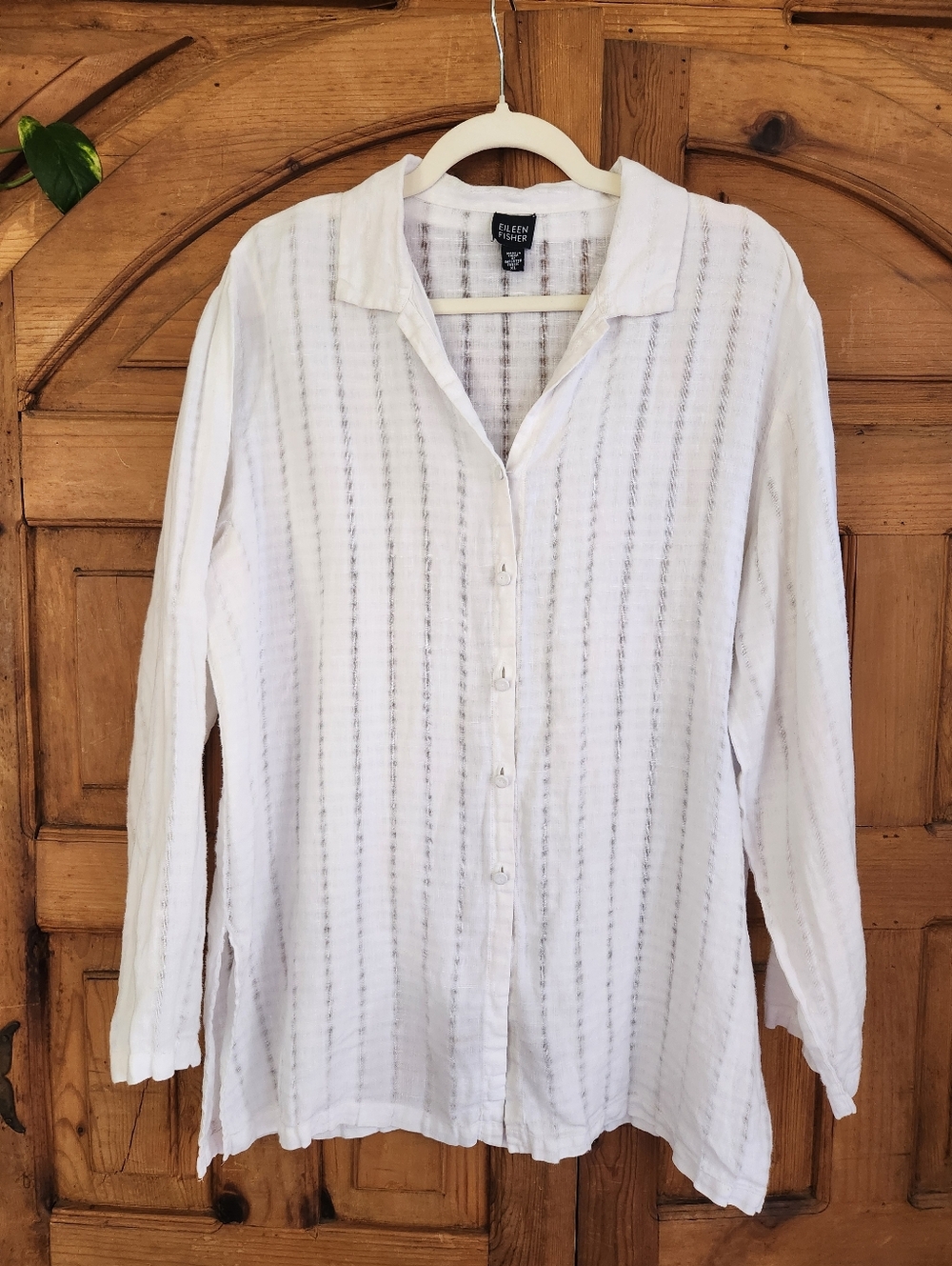 Eileen Fisher White Button Up 100% Irish Linen